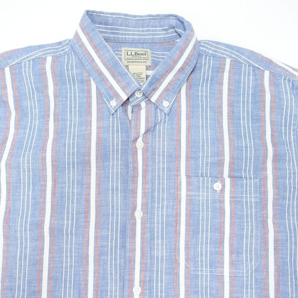 L.L.Bean Button-Down T-Shirt Mens Sz L Multicolor Striped Traditional Fit Cotton - Picture 2 of 5